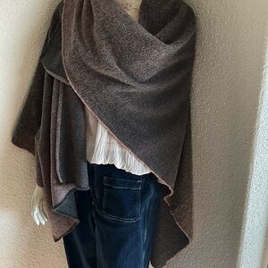 Italian Wool Wrap Shawl Cape Gray Pink Trim Oversized